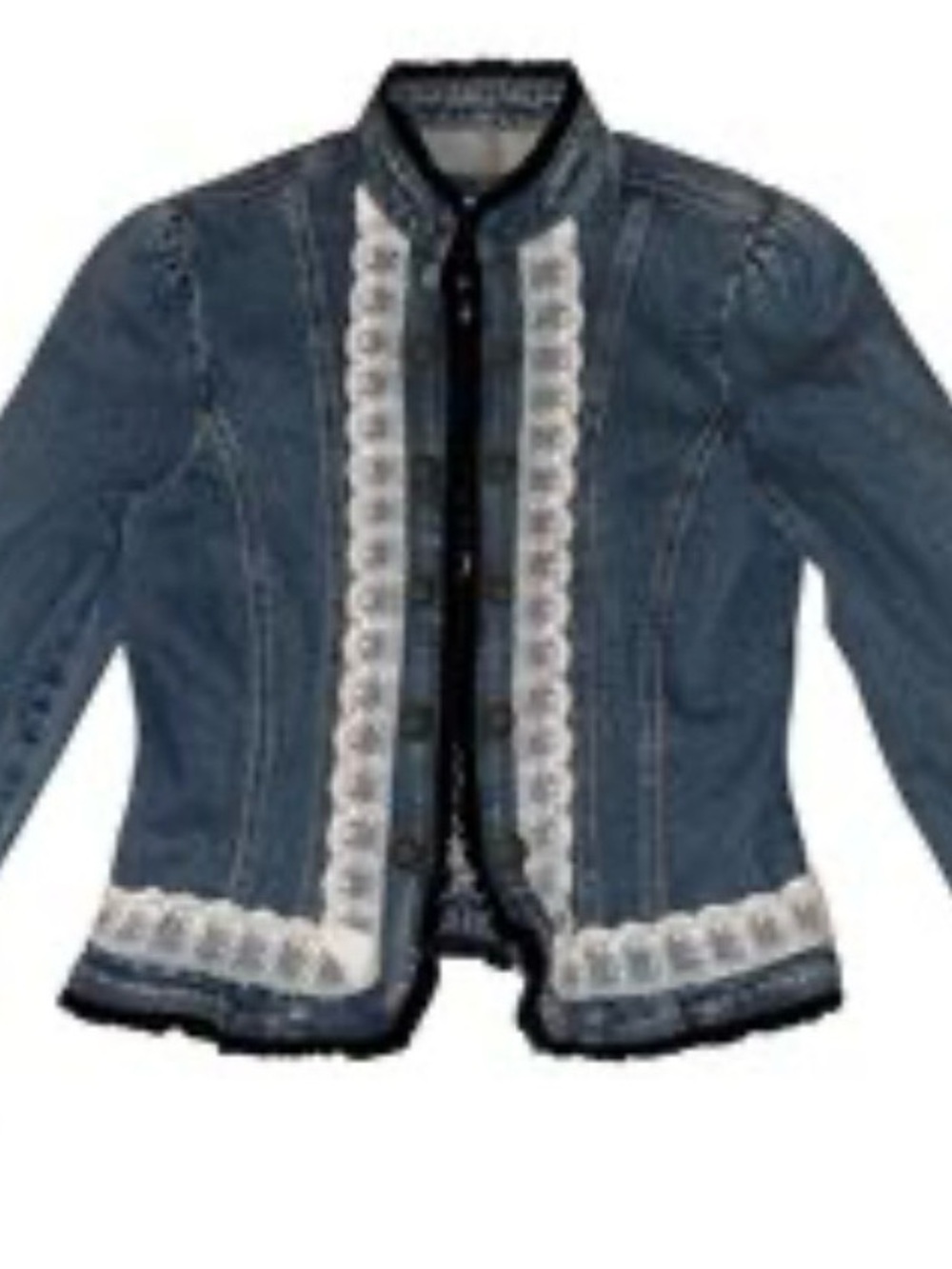 Womens Blue Denim Lace-Trim Jacket